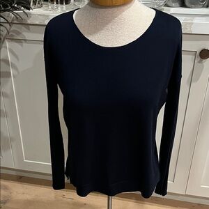 Elegant dark navy blue long sleeve Women's 100% fine merino wool sweater